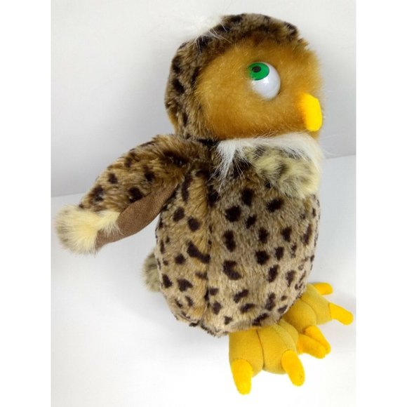 Vintage Eyenimal 9" Brown Mottled Owl Plushie With Big Green Moving Eyes - Picture 5 of 9